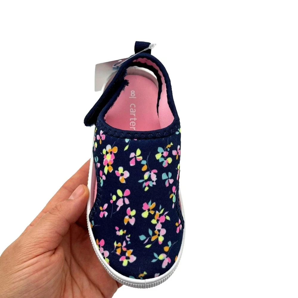 Carters Toddler Girls‎ Closed Toe Sandals Size 8 Navy Pink Floral Print Slip-on